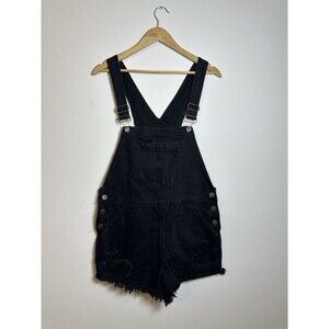 Show Me Your Mumu Denim Romper Jumpsuit Black Denim Sleeveless Shorts Overalls M